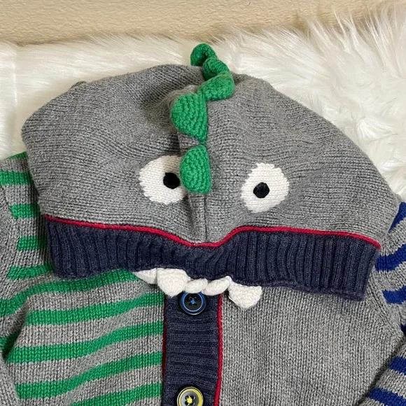 Hanna Andersson Striped Multicolor Knit Button Hoodie Sweater - Picture 5 of 9